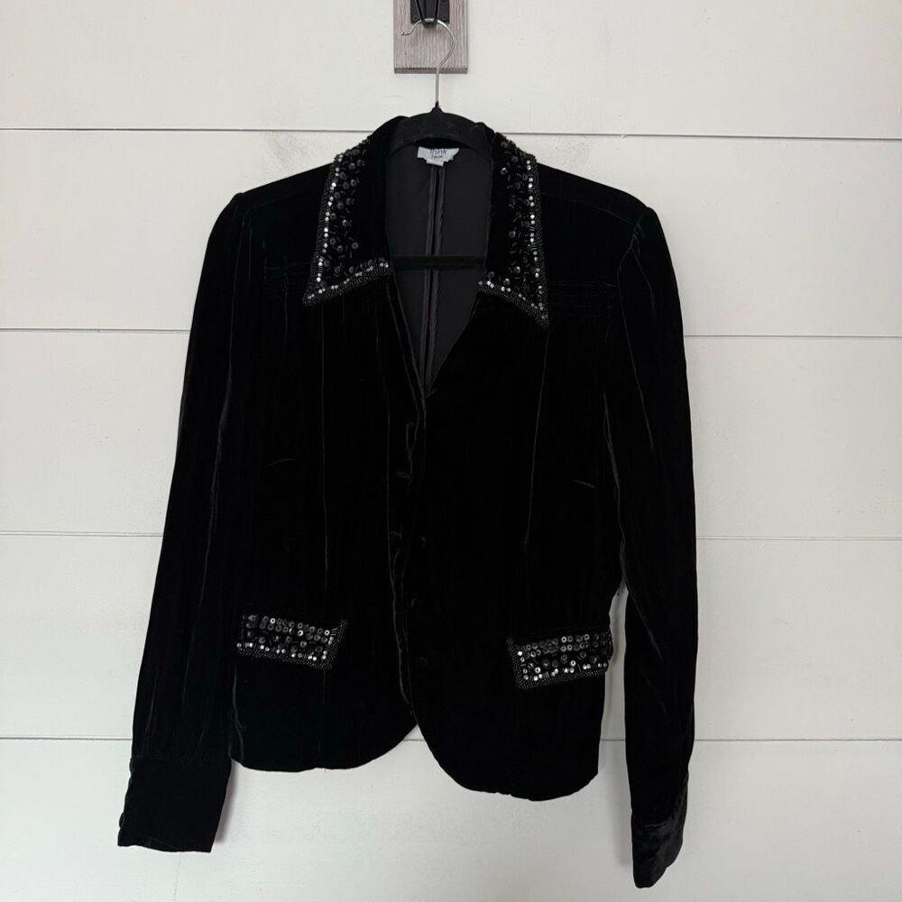 Think Tank Women’s Medium Black Velvet Blazer Vintage Silk Blend